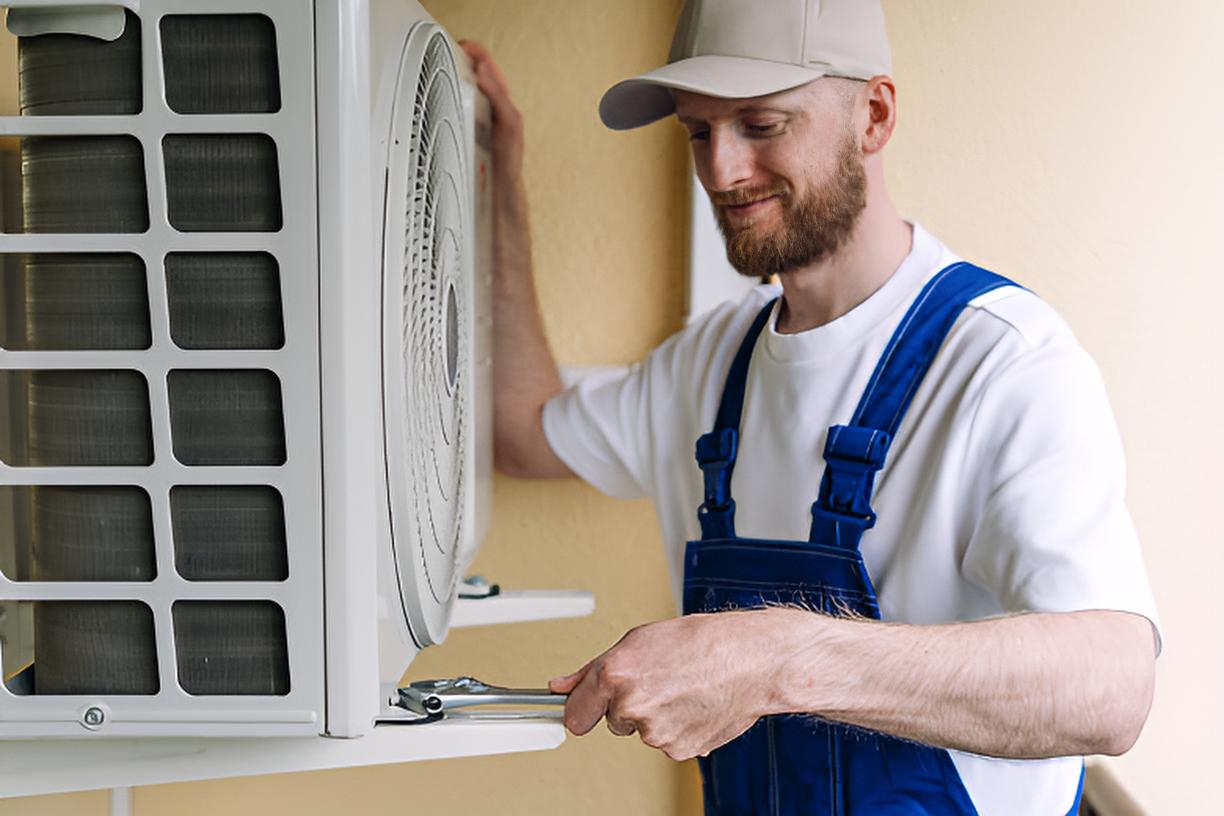 contractor fixing an air conditioning unit